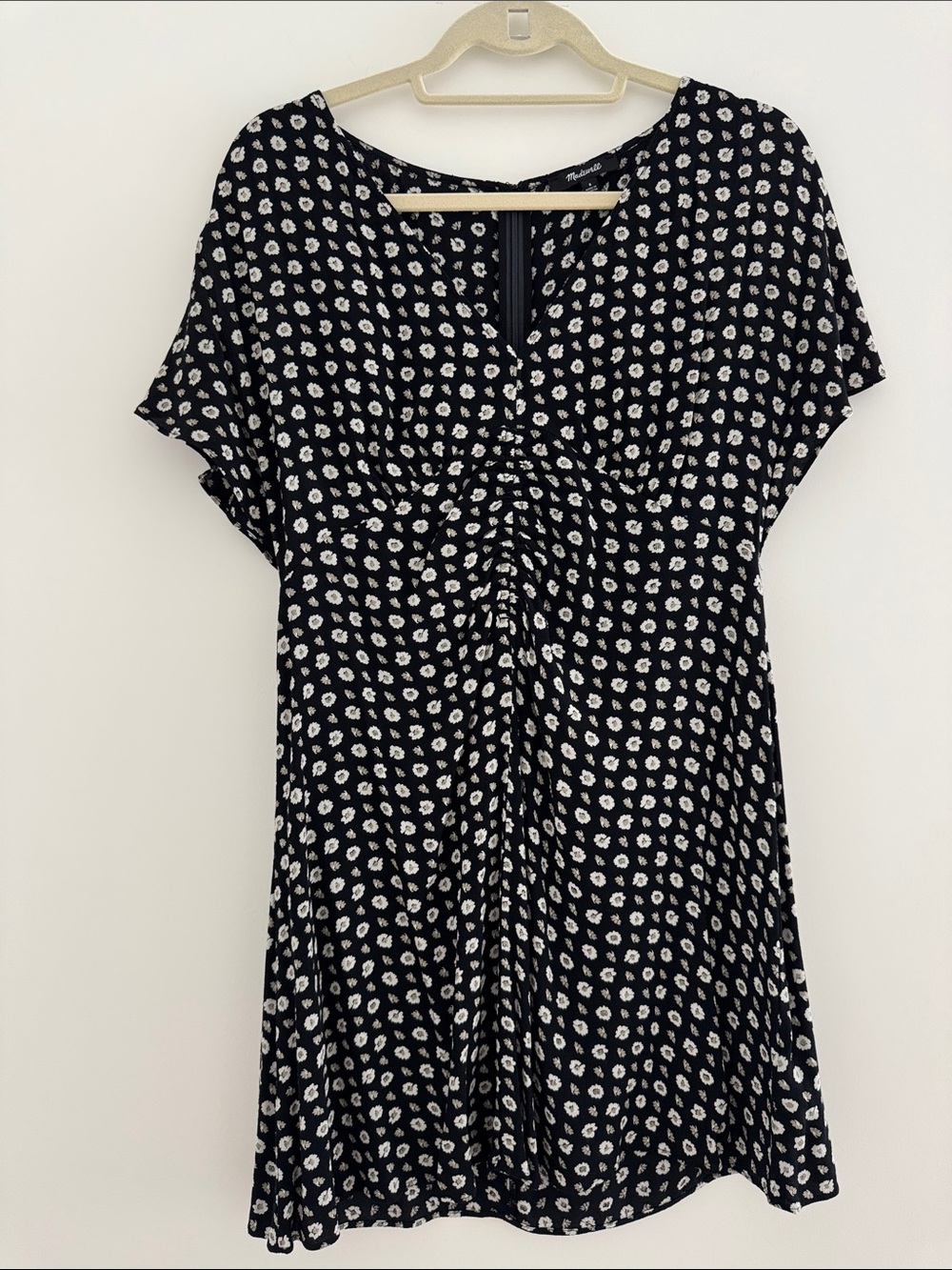 Madewell Black Mini Dress with White Daisy Print